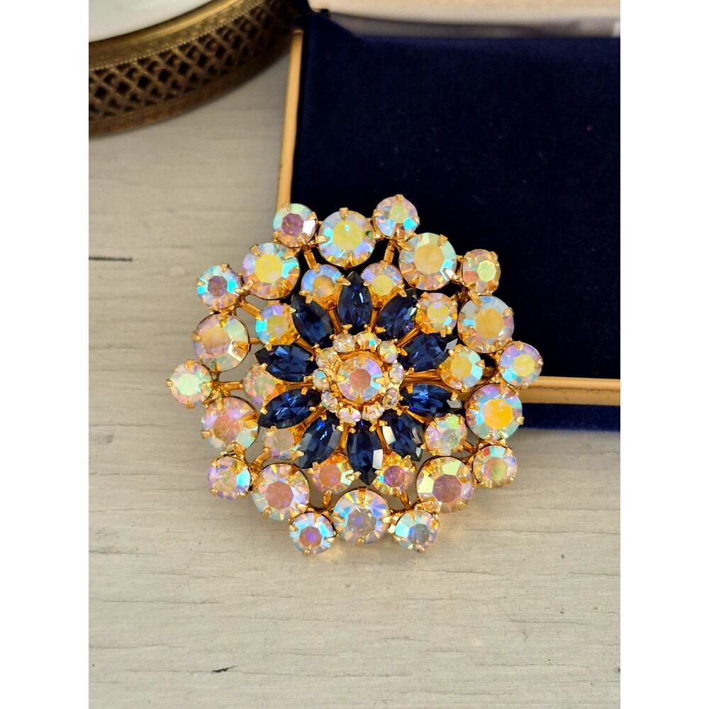 Vintage AB Blue Floral Wreath Brooch